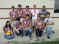 The Academic decathlon team poses after state competition. Left to right, back row: senior Varun Bora, junior Cody Nguyen, senior Sathvick Aithala, senior Anderson Frailey, and senior Saif Ali. Front row: senior Nicole Chu, senior Roy Su, senior Diego Rivera, senior Pruthali Kulkarni, and senior Neel Bhan.