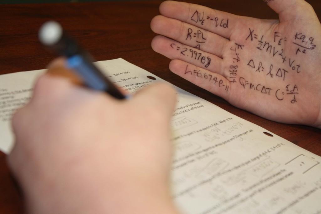 According to Swift, writing on arms and hands to remember facts is a popular method to cheat.
