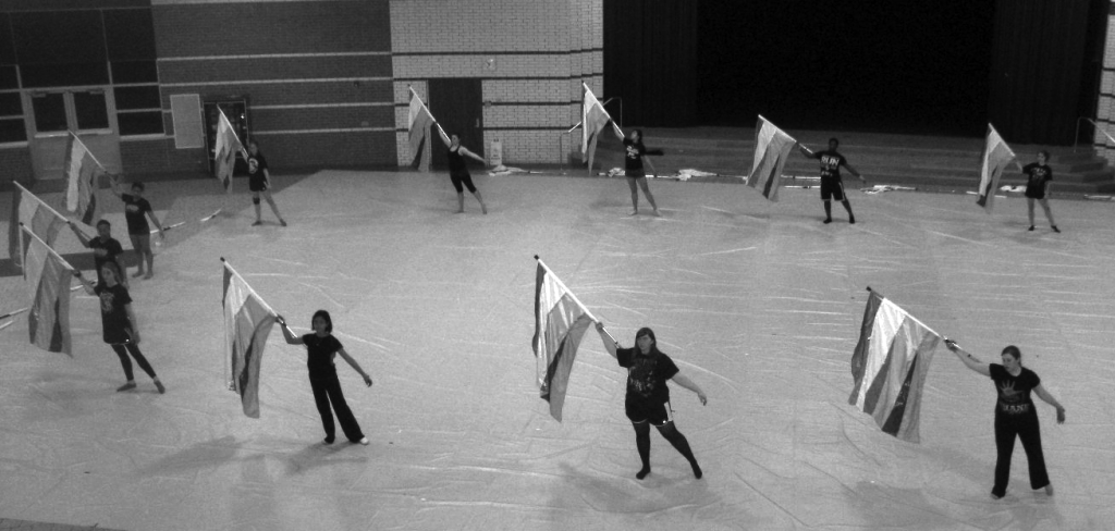Winter guard often practices on Saturdays for 12 hours at a time. Members say that they put plenty of time and effort into perfecting routines.