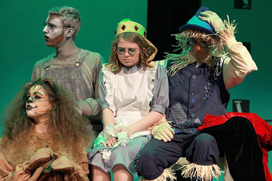 The four new friends who meet in the Land of OZ deliberate on their fate. Cowardly Lion Madison Hill, Tin Woodman Matthew Pagano, Rebecca Russell as Dorothy and Scarecrow Joshua Shipp lead the cast of CRTCs performance Oct 10-12.