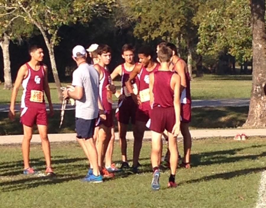 Boys Cross Country warms up for District Meet competition Friday morning at Bear Creek Park. CRHS had three individual runners win championships in Boys varsity, girls varsity and girls JV action.