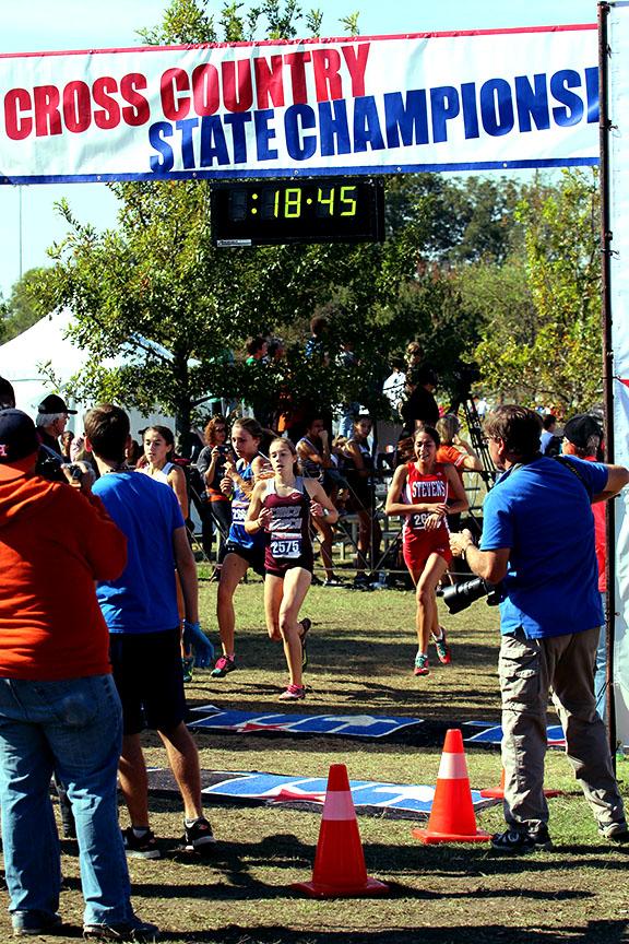 Junior Reagan Kappel crosses the finish line at the State meet placing 22nd.  