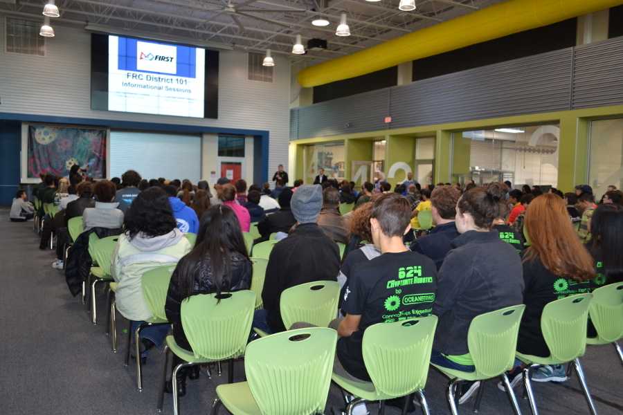 The chairs are all filled at the Robert R. Shaw STEAM Center as teams await the reveal of the 2017 challenge.