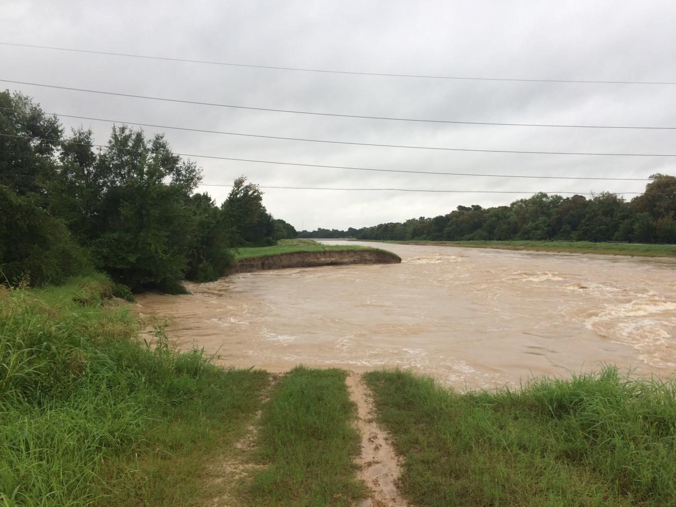 Buffalo Bayou continues to flow rapidly after Harvey seizes a large chunk of the bank. The hurricane damaged a vast amount of land in the Houston area.