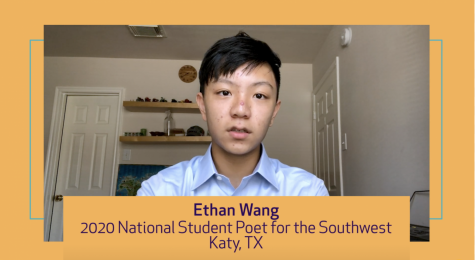 Junior Ethan Wang reads his poem at the awards ceremony.