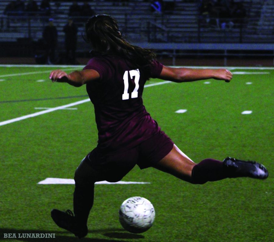 Forward Liz Campos plays in the girls varsity soccer game on 1-11 vs. FBAHS. 