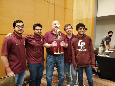Robert DIethrich posing with the quiz bowl A team. 